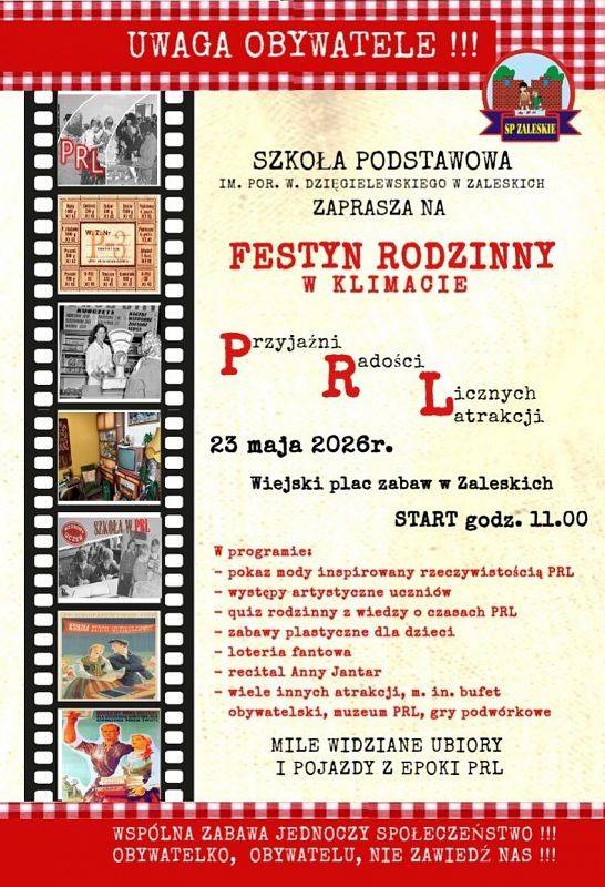 Grafika 1: Uwaga Obywatele! Zapraszamy na Festyn Rodzinny w klimacie PRL!